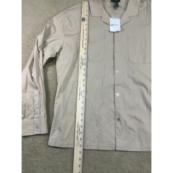Forever 21 Men Taupe Woven Button Up Long Sleeve Shirt Size L - Picture 3 of 13
